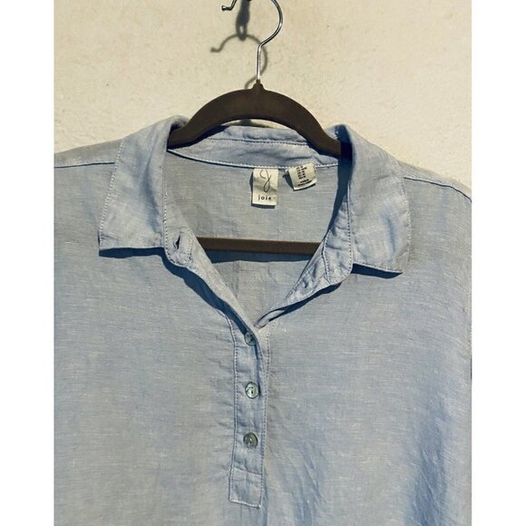 Joie Top Womens Medium Blue Linen Popover Elastic Waist Roll Tab Sleeve Beachy - Picture 3 of 7
